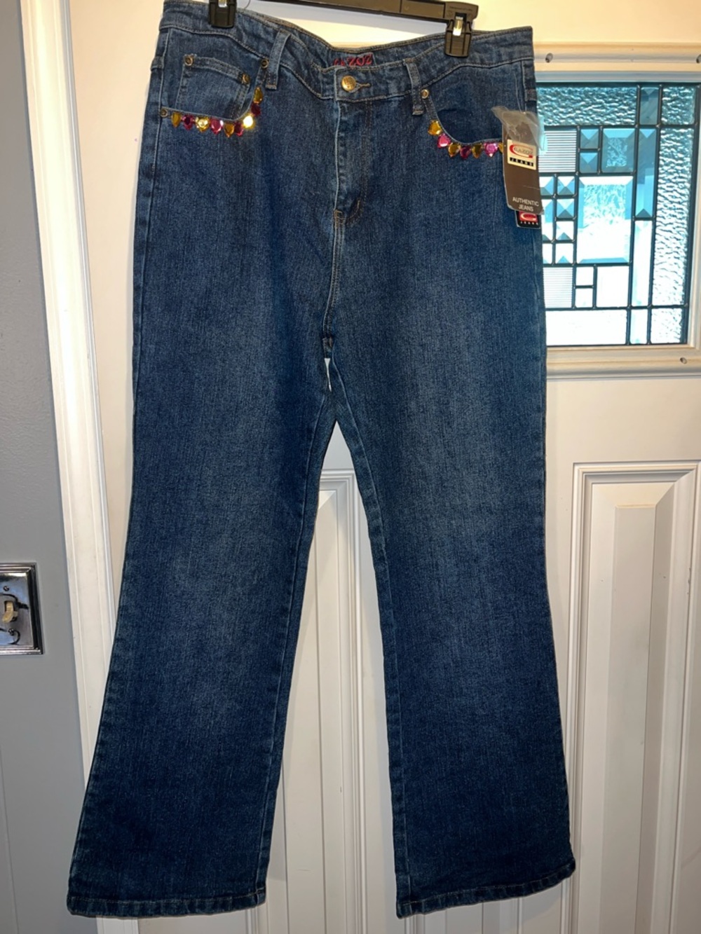 Embellished Dark Blue Flare Jeans for Women